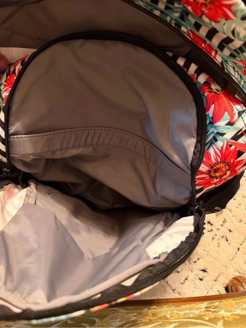 High Sierra Black, White, Red, Pink and Teal Floral Stripe Backpack